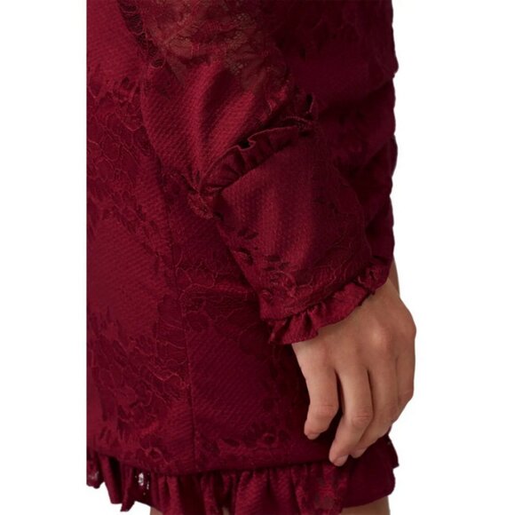 💕ALEXIS💕 Ilana Lace Long Sleeve Dress ~ Dark Red XS One Shoulder Sheath Dress - Picture 6 of 14